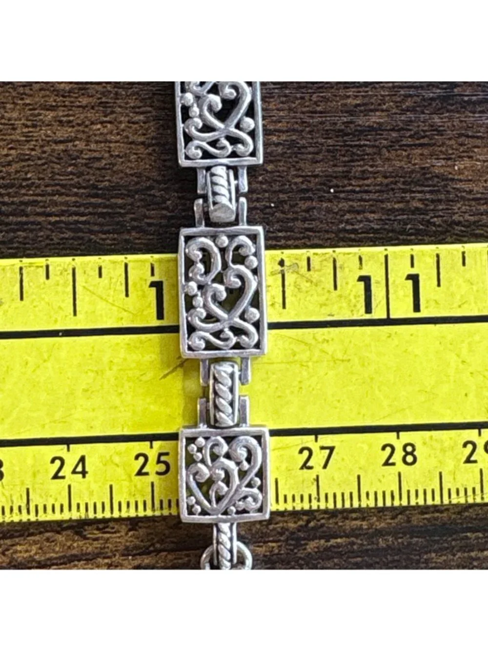 Scroll Design Link Bracelet Toggle Clasp Sterling Silver 925 Size 7.5